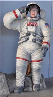 Author Loretta Hall posing as an astronaut